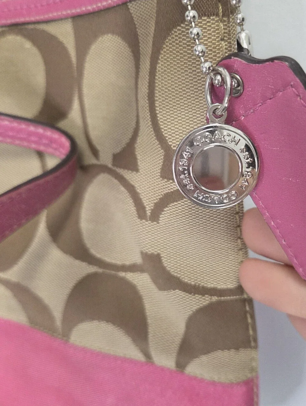 Coach Signature Pink Stripe Crossbody Bag F13674